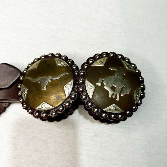 Cowboy Decor Brown Concho Belt Size 32, 9 Different Conchos Western Cowgirl - Picture 6 of 8